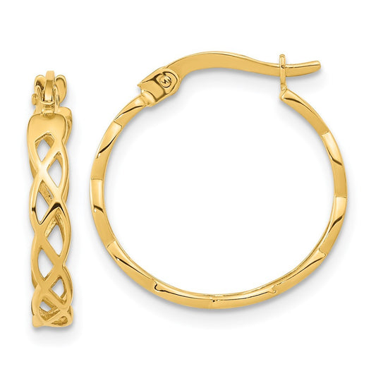 14k Yellow Gold Polished Intertwined Filigree Hoop Earrings