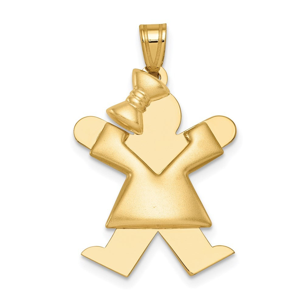 14k Yellow Gold Puffed Girl w Bow on Left Engravable Charm