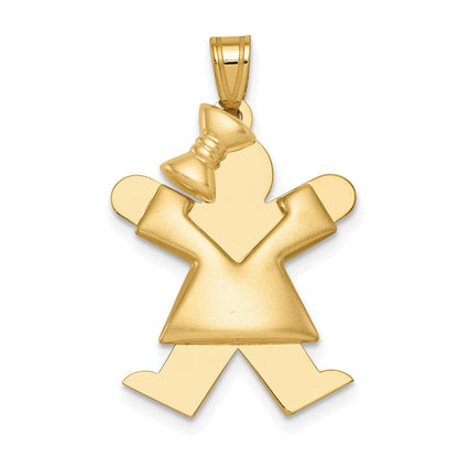 14k Yellow Gold Puffed Girl w Bow on Left Engravable Charm
