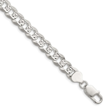 Sterling Silver 8.25mm Flat Diamond-Cut Pave Curb Chain