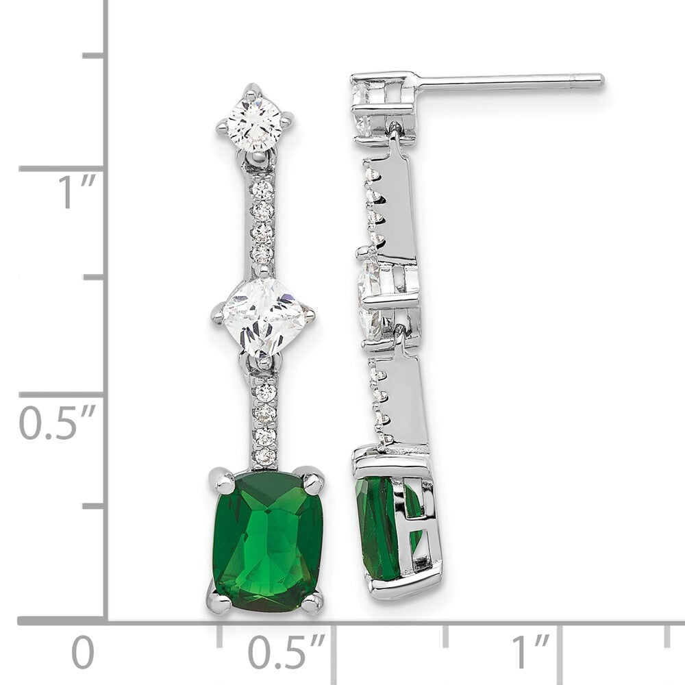 Sterling Silver RH-plated Fancy Green & White Cubic Zirconia Dangle Earrings