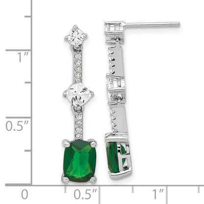 Sterling Silver RH-plated Fancy Green & White Cubic Zirconia Dangle Earrings