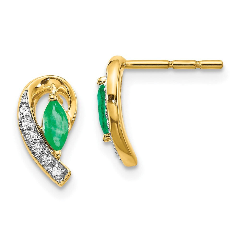 14k Yellow Gold 1/20Ct Diamond and Emerald Drop & Dangle Earrings