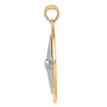14k Two-Tone Gold Nautical Compass White Needle Charm