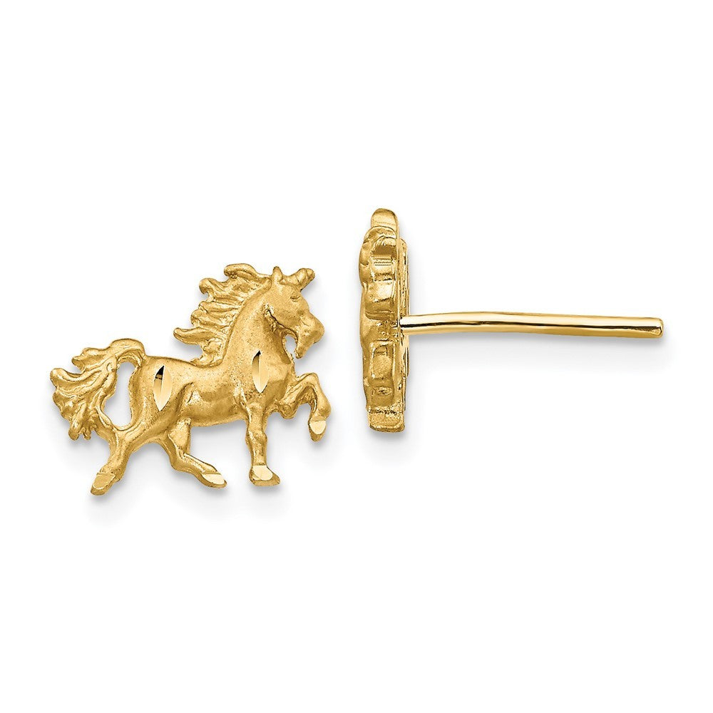 14k Yellow Gold Satin Diamond-cut Unicorn Earrings