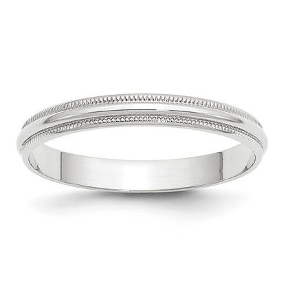 14k White Gold 3mm Lightweight Milgrain Half Round Wedding Band Ring Size 7.5