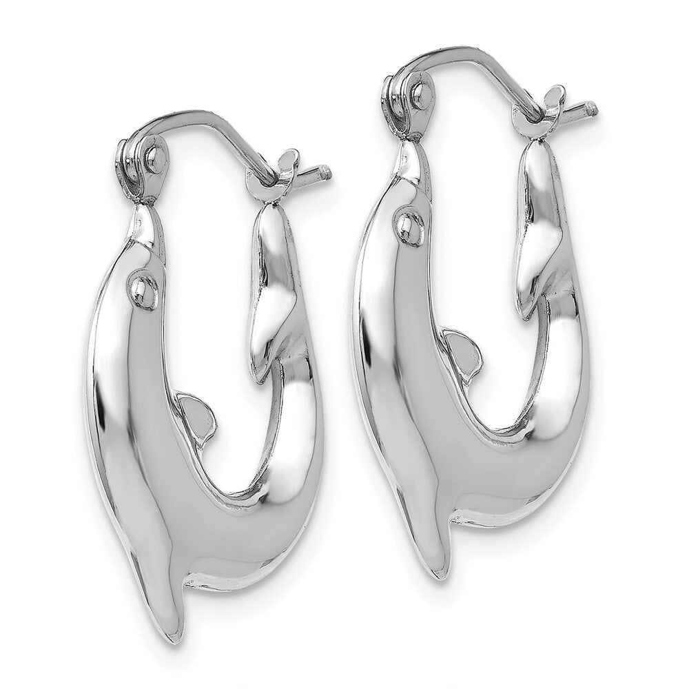 14k White Gold Polished Dolphin Hoop Earrings Gift for Women