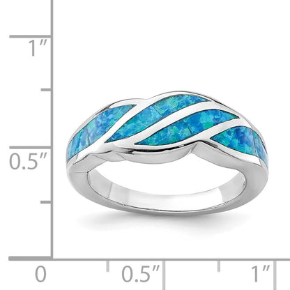 Sterling Silver Rhodium-plated Created Blue Opal Inlay Ring Size 8
