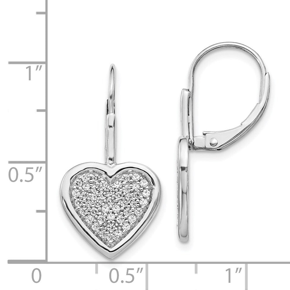 14k White Gold Diamond Fancy Heart Leverback Drop & Dangle Earrings