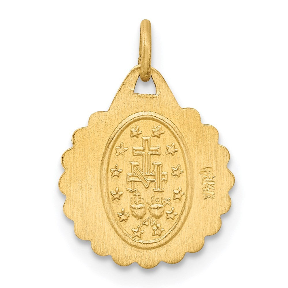 14k Yellow Gold Solid Polished/Satin Tiny Round Scalloped Miraculous Medal
