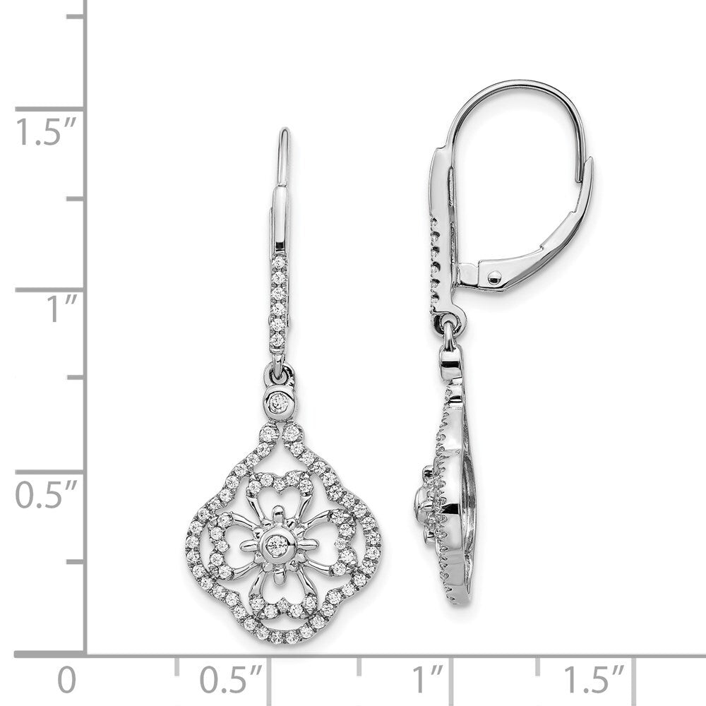 14k White Gold Diamond Fancy Leverback Drop & Dangle Earrings