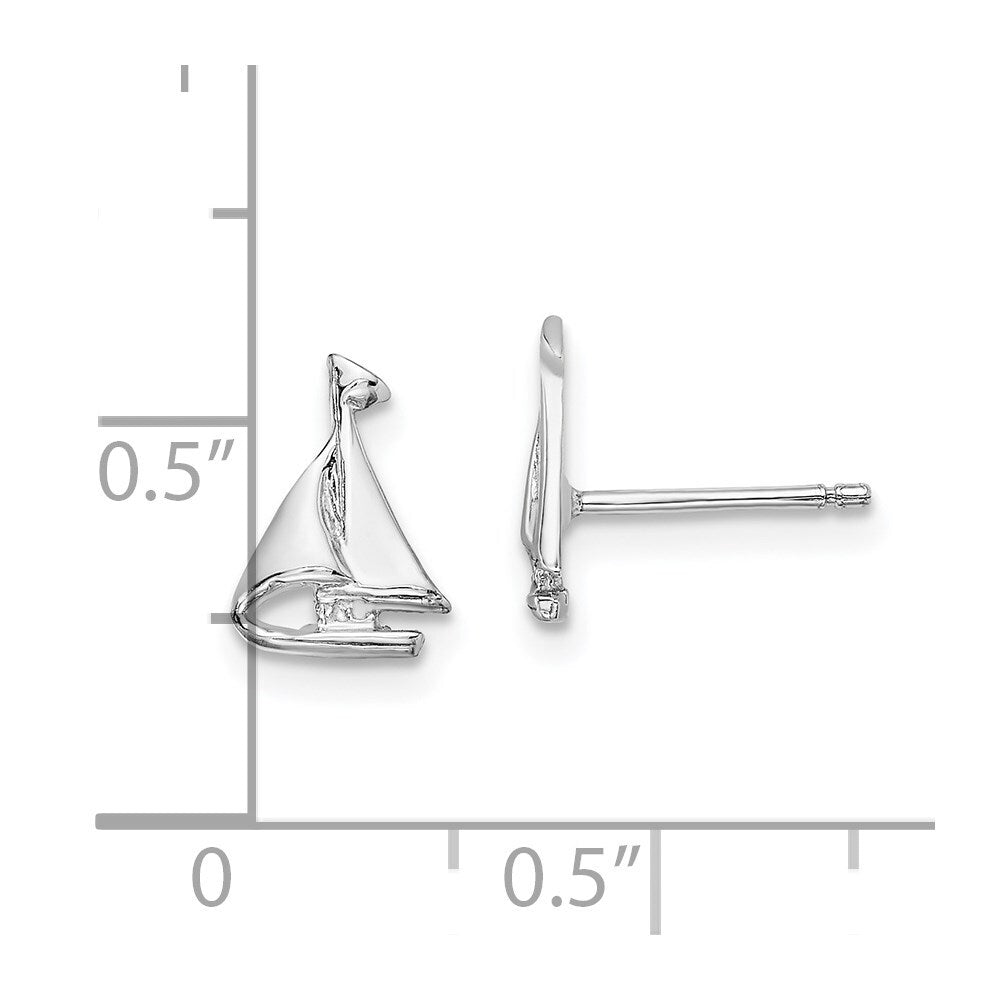 14K White Gold Mini Sailboat Stud Earrings Gift for Women