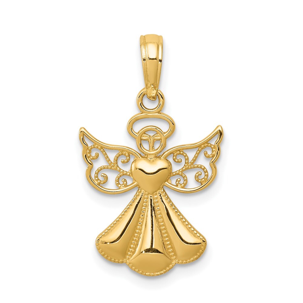 14k Yellow Gold Polished/Textured Guardian Angel Heart Pendant for Women