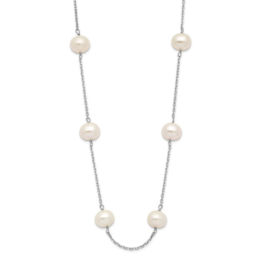 14k White Gold 6-7mm White Freshwater Cultured Pearl 12-Station 16 inch Necklace