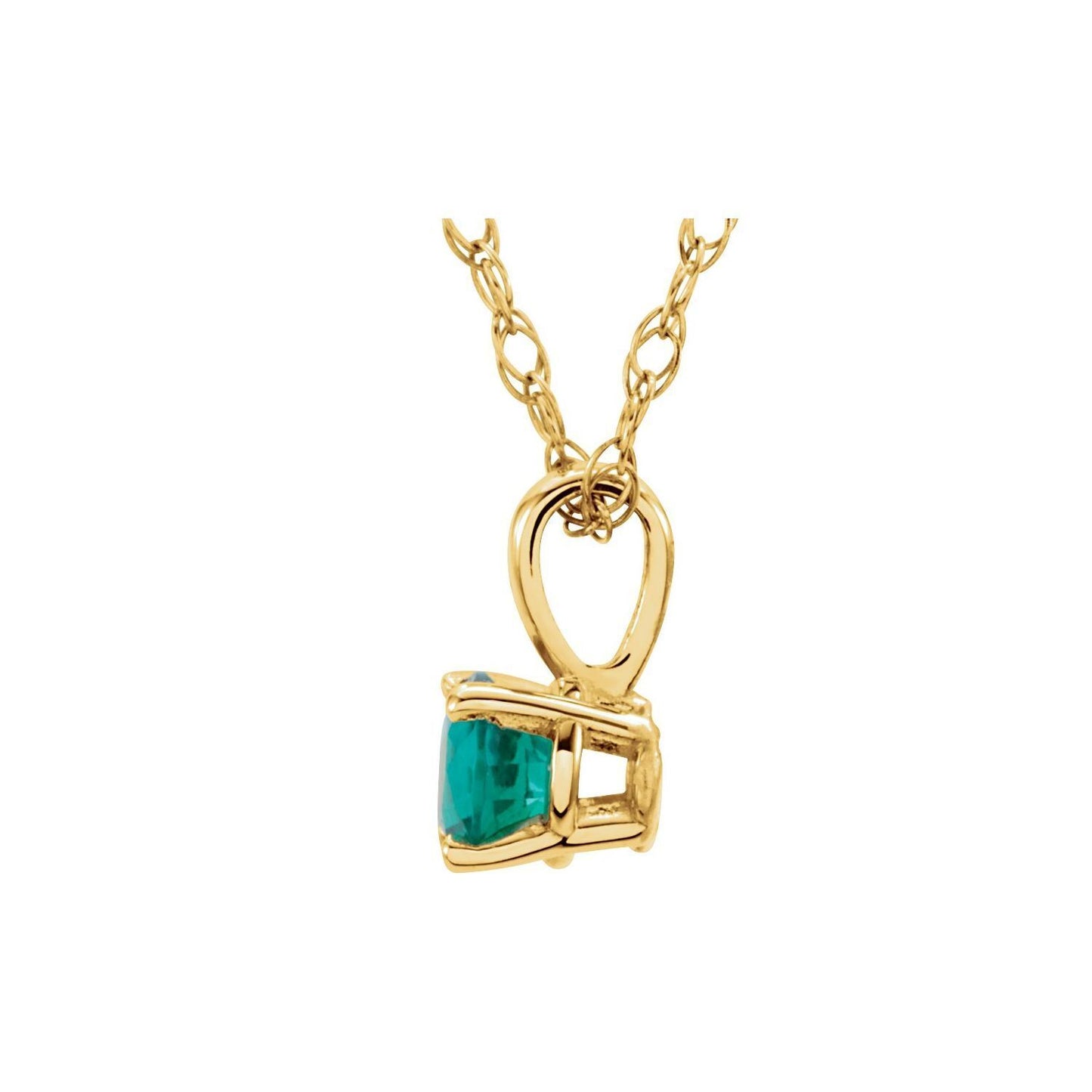 14k Yellow Gold 3 mm Emerald Solitaire Pendant Necklace 14"