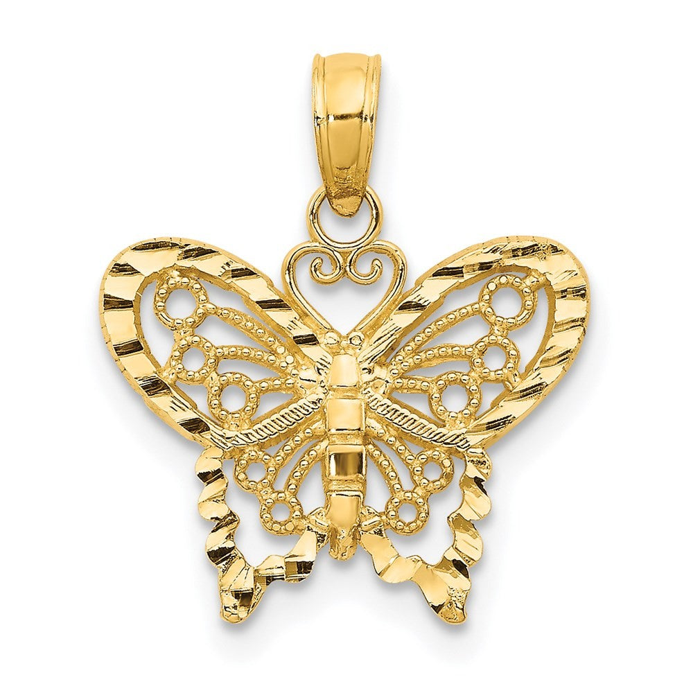 14k Yellow Gold Diamond-cut Butterfly Pendant