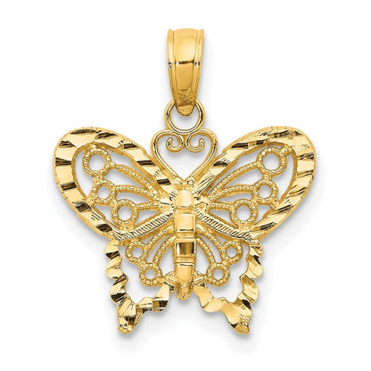 14k Yellow Gold Diamond-cut Butterfly Pendant