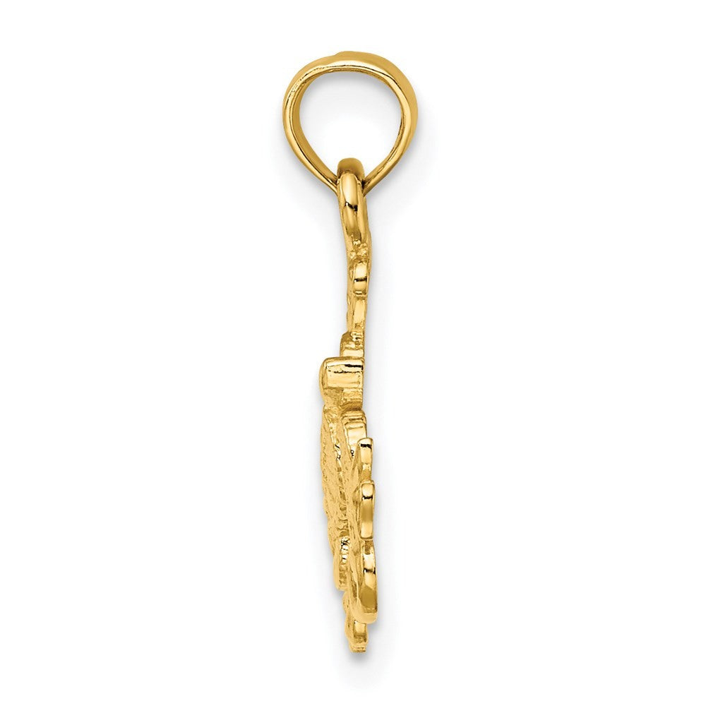 14k Yellow Gold Textured Mini Sea Turtle and Kelp Charm