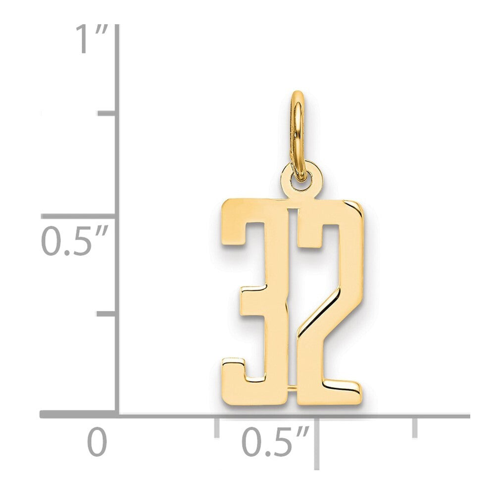 14k Yellow Gold Small Elongated Number 32 Charm Pendant for Women