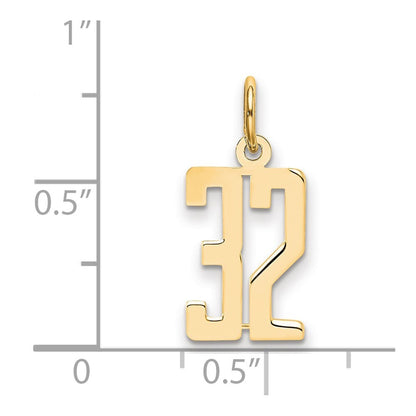 14k Yellow Gold Small Elongated Number 32 Charm Pendant for Women