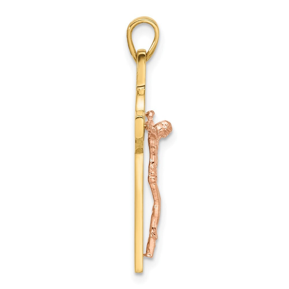 14k Two-tone Gold with White Rhodium Crucifix and St Benedict Pendant