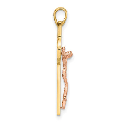 14k Two-tone Gold with White Rhodium Crucifix and St Benedict Pendant