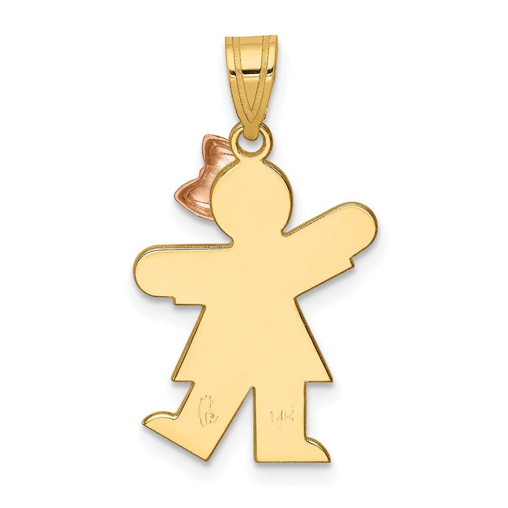 14k Two-tone Gold Small Girl  Bow on Right Engravable Charm Pendant
