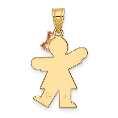 14k Two-tone Gold Small Girl  Bow on Right Engravable Charm Pendant