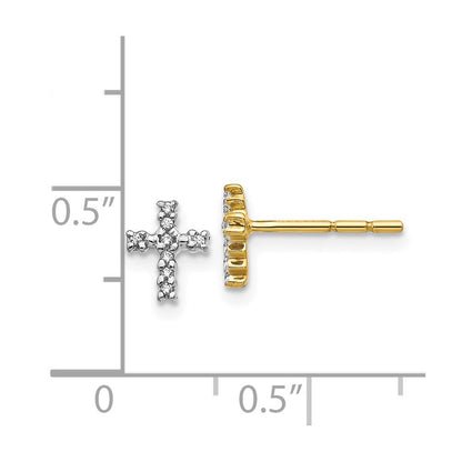 14k Yellow Gold Rhodium Diamond Cross Stud Earrings Gift for Women
