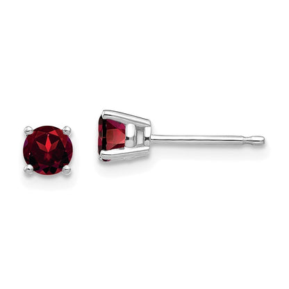 14k White Gold 4mm Garnet Stud Earrings Gift for Women