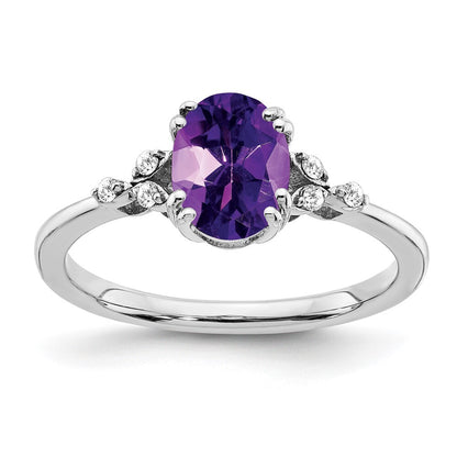 Sterling Silver Rhodium-plated Amethyst and Diamond Ring Size 6