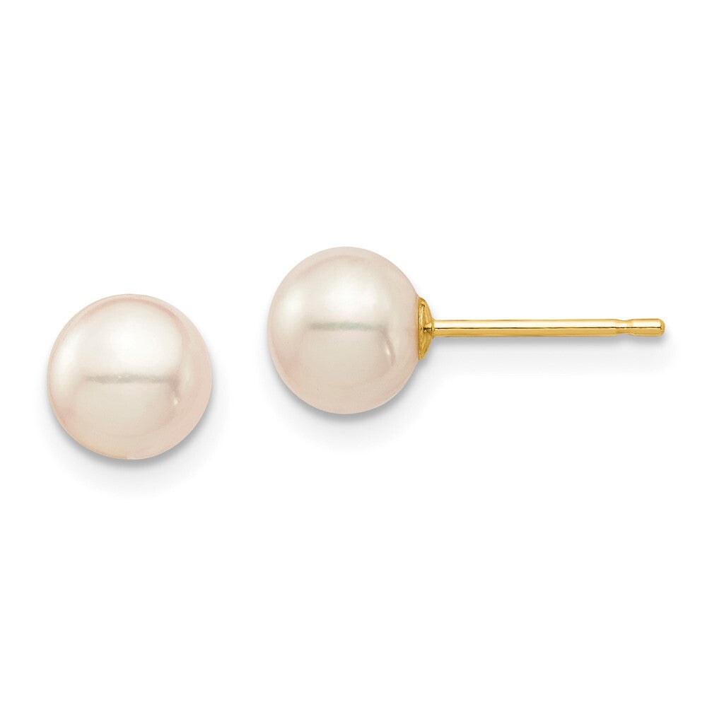 14k Yellow Gold 6-7mm Freshwater Cultured Pearl Stud Earrings Gift for Women