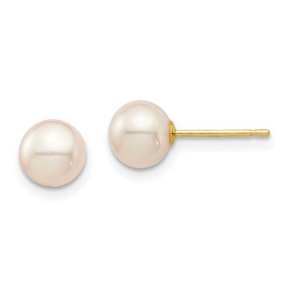 14k Yellow Gold 6-7mm Freshwater Cultured Pearl Stud Earrings Gift for Women