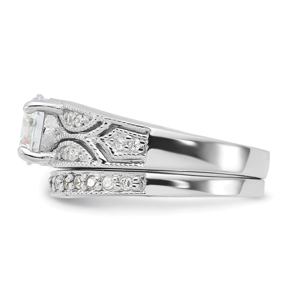 Sterling Silver Rhodium-plated 2-Piece Cubic Zirconia Wedding Set Ring Size 7
