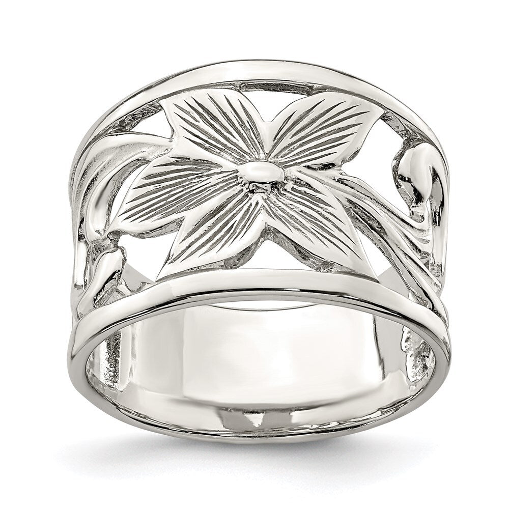 Sterling Silver Rhodium-plated Flower Ring Size 7