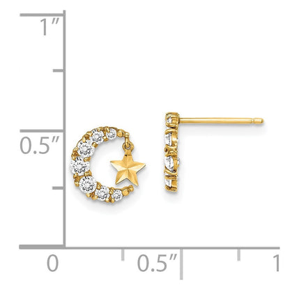 14k Yellow Gold Cubic Zirconia Crescent Moon with D/C Star Dangle Earrings