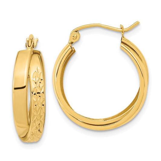 14k Yellow Gold Polished Diamond-cut Twist Hoop Earrings
