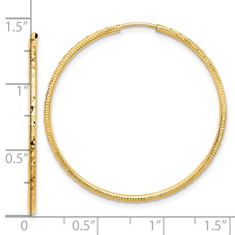 14k Yellow Gold Diamond-Cut 1.50mm Endless Hoop Earrings