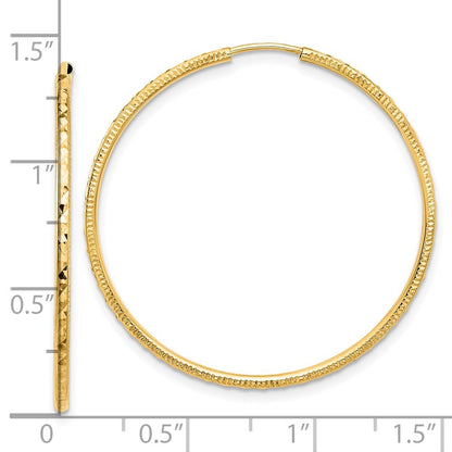 14k Yellow Gold Diamond-Cut 1.50mm Endless Hoop Earrings
