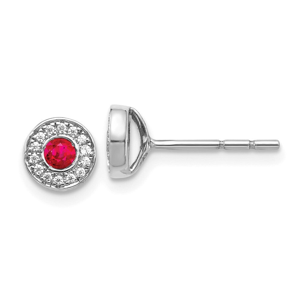 14k White Gold Diamond and Ruby Halo Stud Earrings