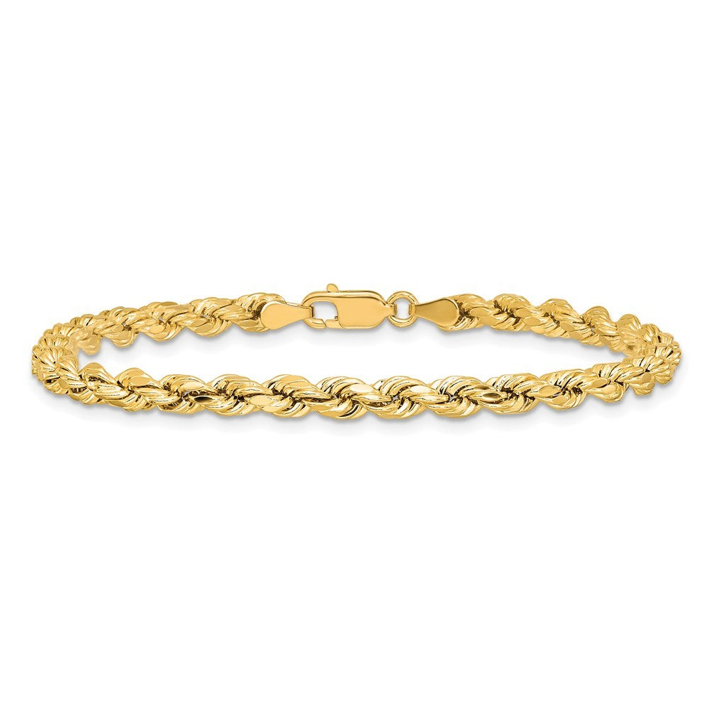 14k Yellow Gold 7 inch 4mm Semi Solid Diamond-cut Rope Chain Bracelet