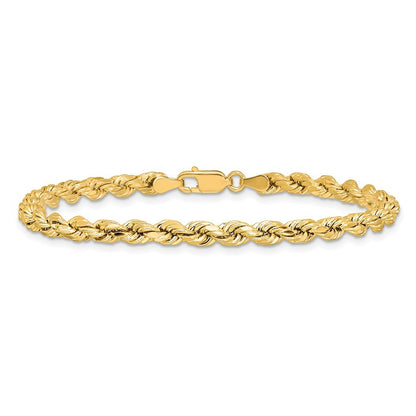 14k Yellow Gold 7 inch 4mm Semi Solid Diamond-cut Rope Chain Bracelet