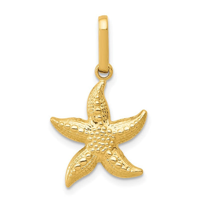 14k Yellow Gold Textured Hollow Starfish Pendant for Women