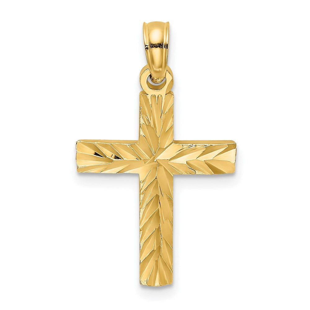 14k Yellow Gold Diamond-Cut Block Cross Charm Pendant