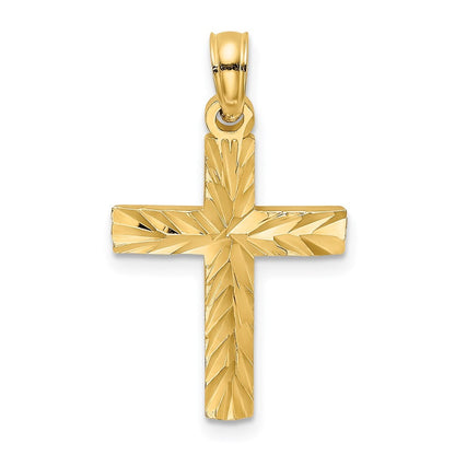 14k Yellow Gold Diamond-Cut Block Cross Charm Pendant