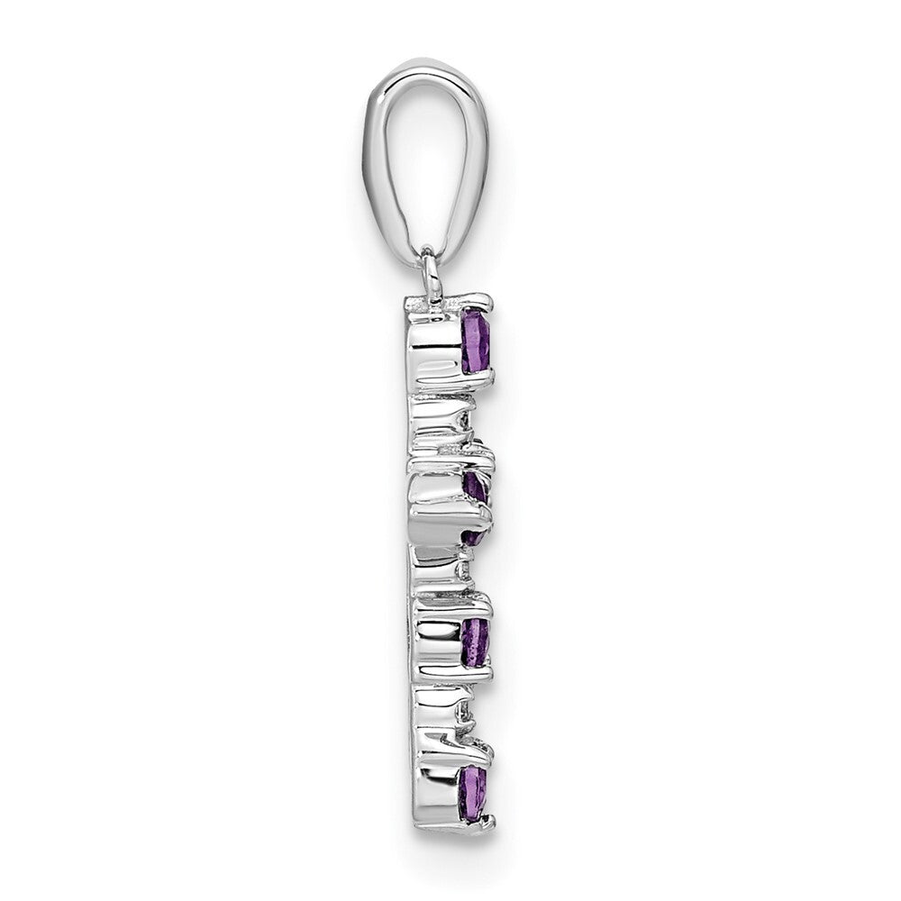 14k White Gold Amethyst and Diamond Cross Pendant for Women
