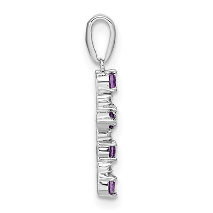 14k White Gold Amethyst and Diamond Cross Pendant for Women