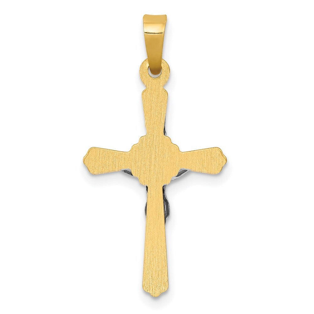 14k Two-tone Gold Flower Center INRI Crucifix Pendant for Women