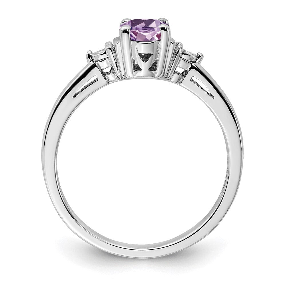 Sterling Silver Rhodium Diamond & Rose de France Ring