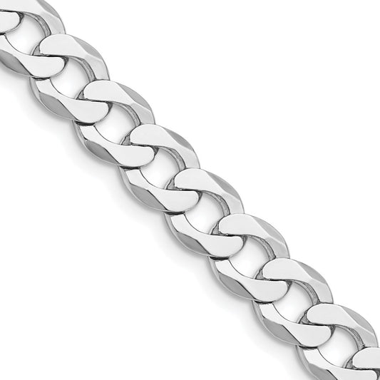 Sterling Silver Rhodium-plated 7.5mm Flat Curb Chain Necklace